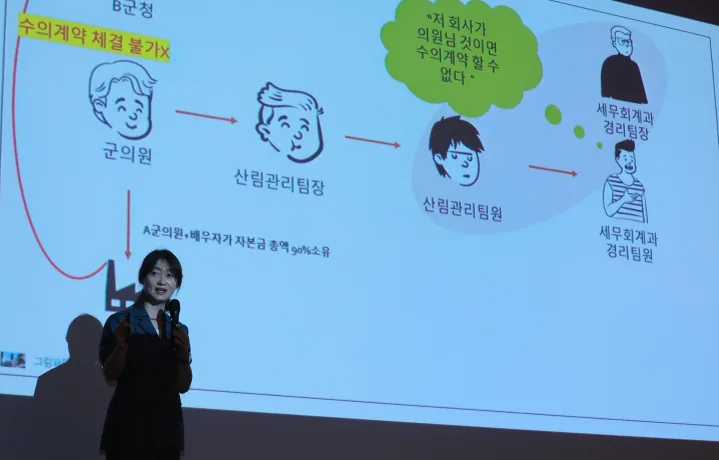 ▲사진설명=청렴 전문강사가 22일 대전시청 대강당에서 열린 '반부패 청렴시책 PLAY 2026 청렴라이브 콘서트'에서 이해충돌방지법 사례를 설명하고 있다.
